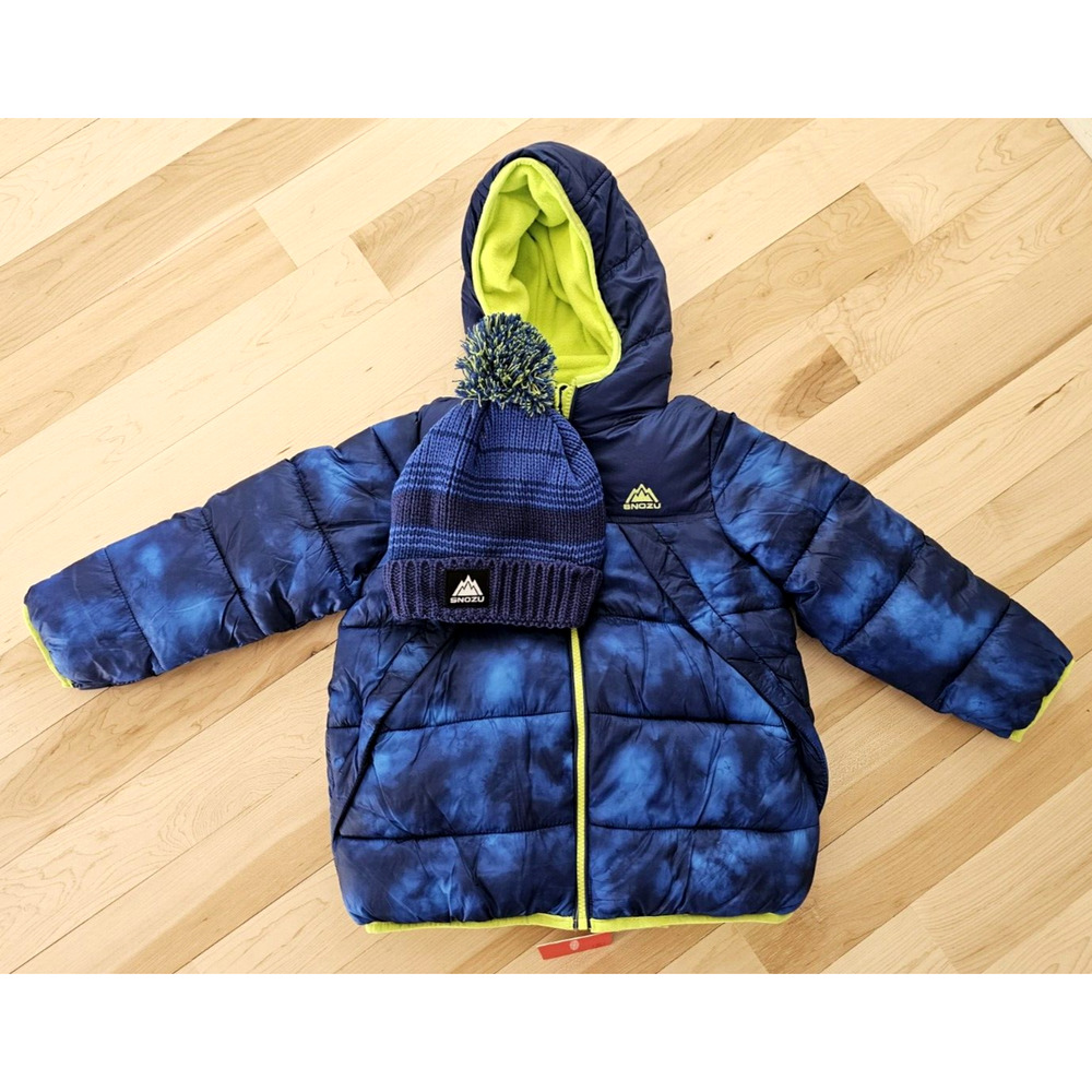 Snozu Boy's SZ 6 Hooded Long Sleeve Puffer Jacket with Beanie Royal Blue Zip Up